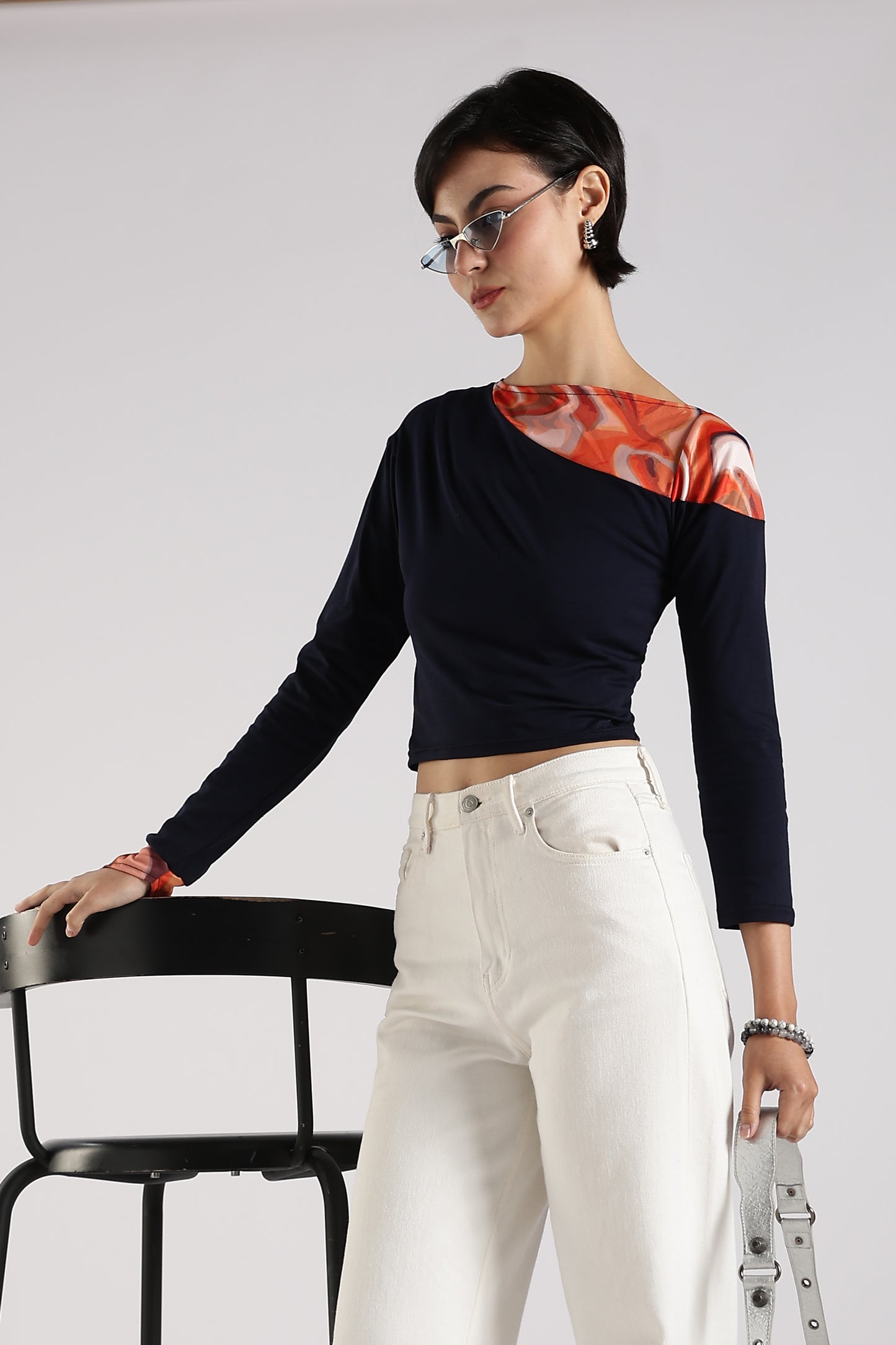 Marble print dark blue top