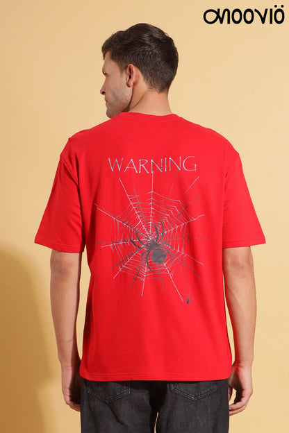 Men's Red color WARNING Printed Premium Oversize Tee