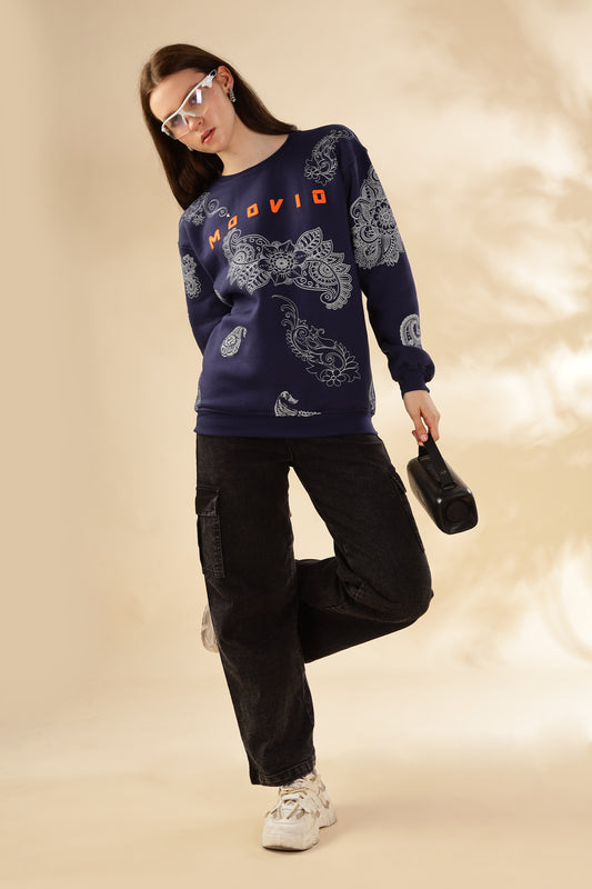 Navy Floral Print Premium Sweatshirts