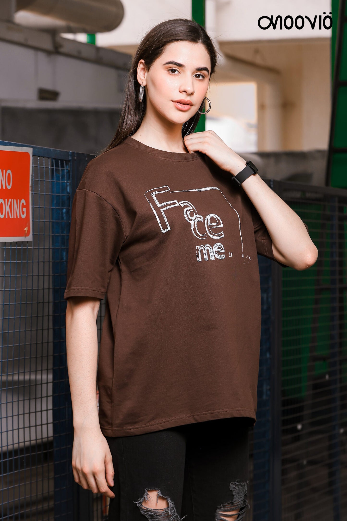 Women's FACE ME Printed Premium Oversize Tee