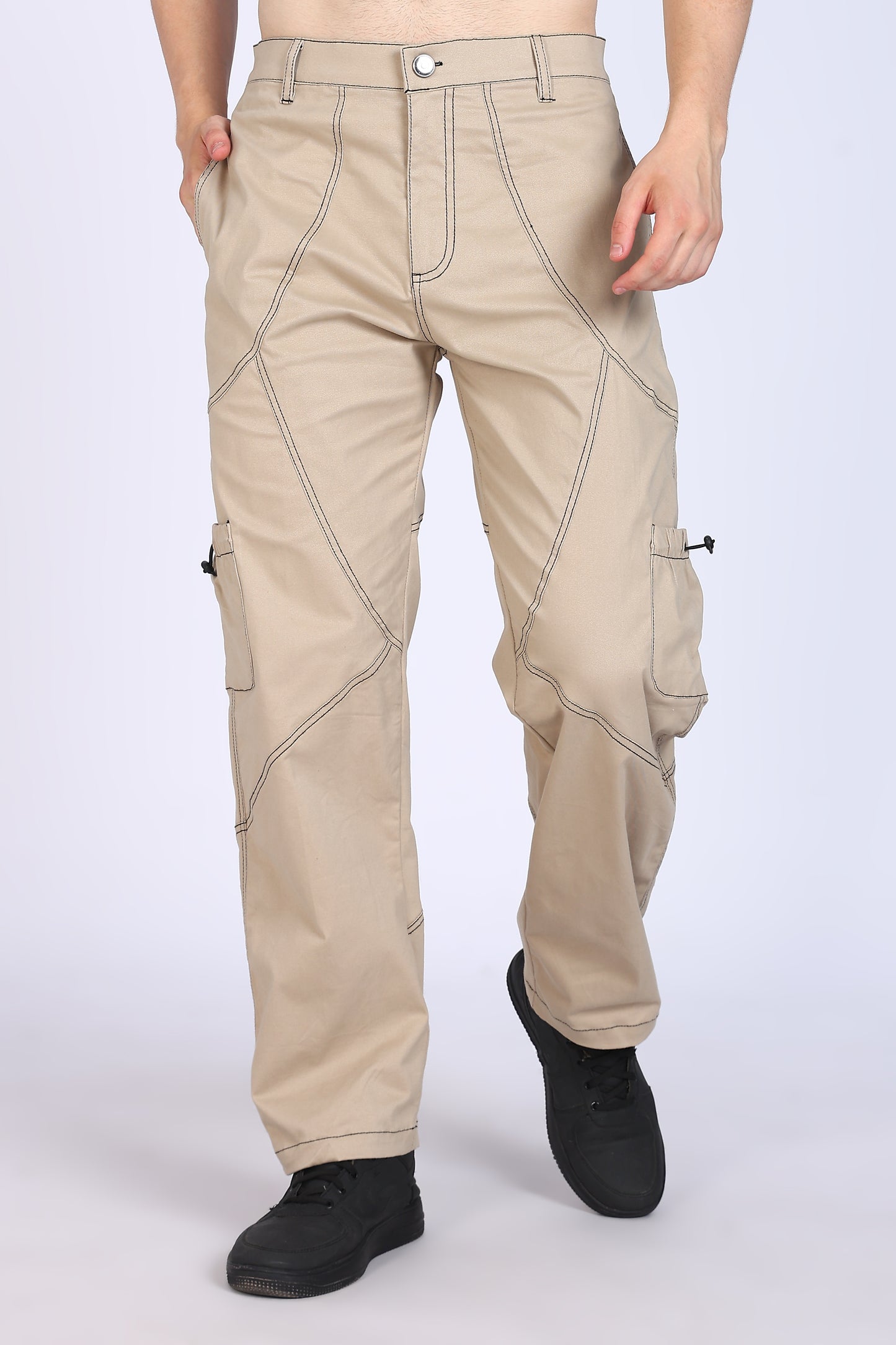 Moovio Beige Cargo Pants for Men