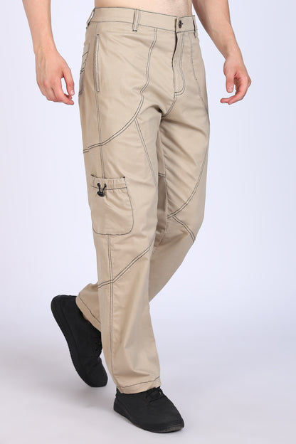 Moovio Beige Cargo Pants for Men