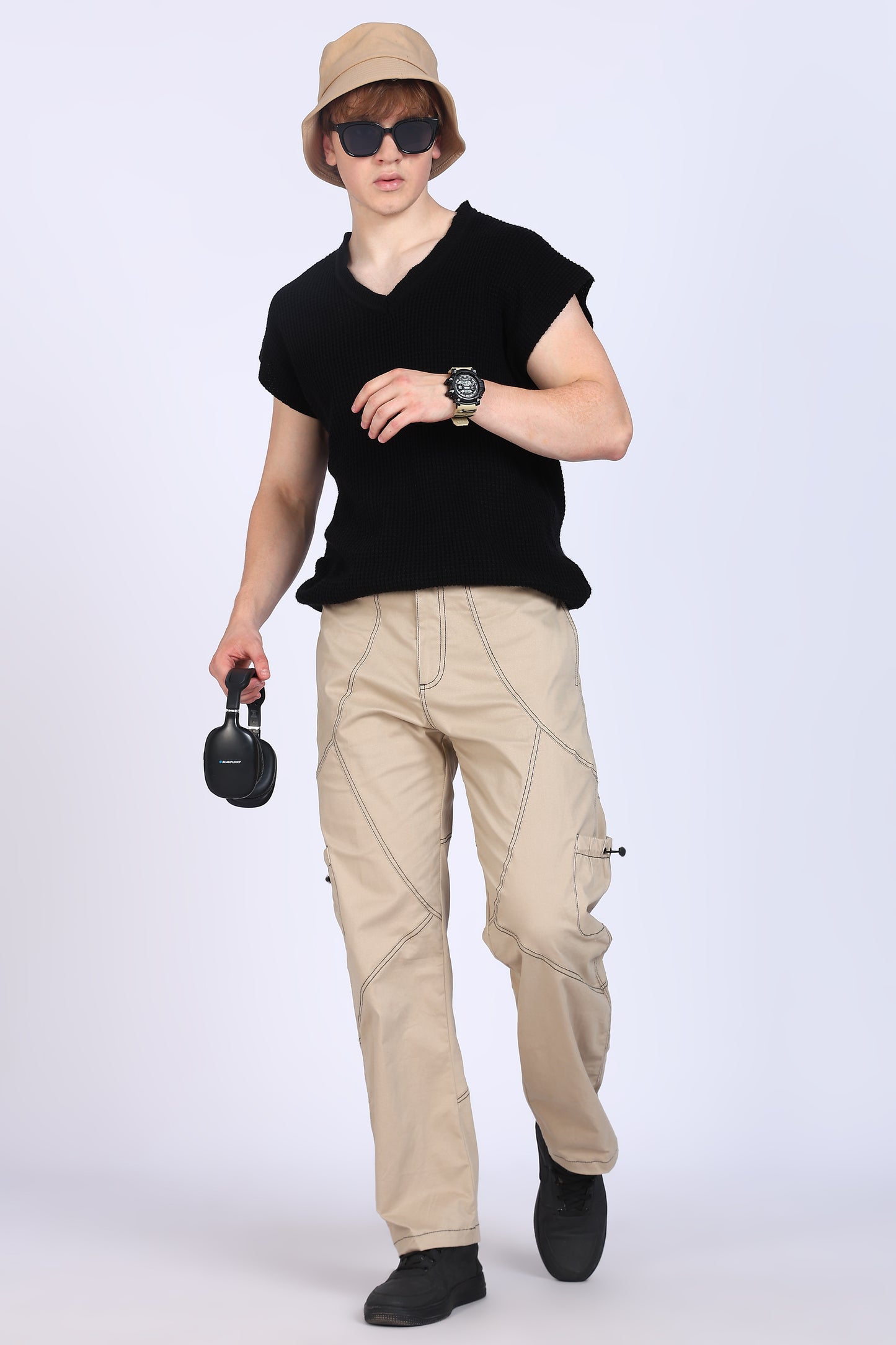 Moovio Beige Cargo Pants for Men