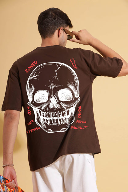Skull printed Brown Premium Oversize Tee