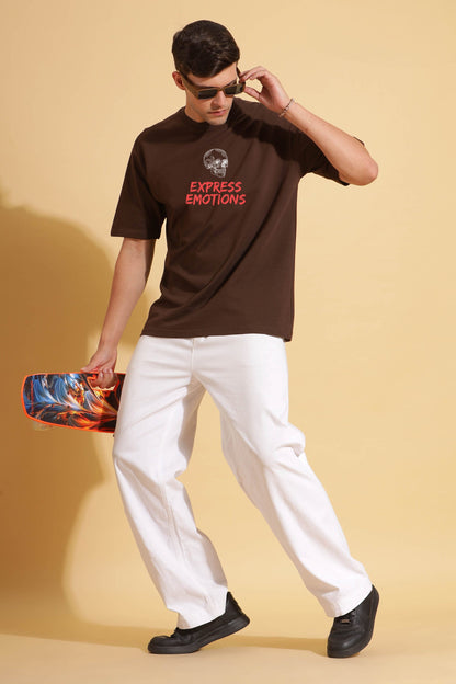 Skull printed Brown Premium Oversize Tee