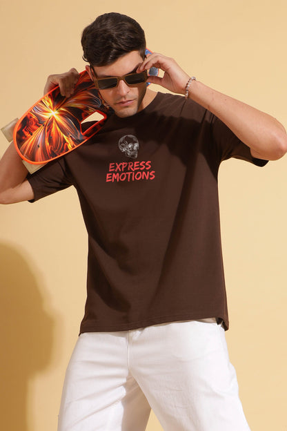 Skull printed Brown Premium Oversize Tee