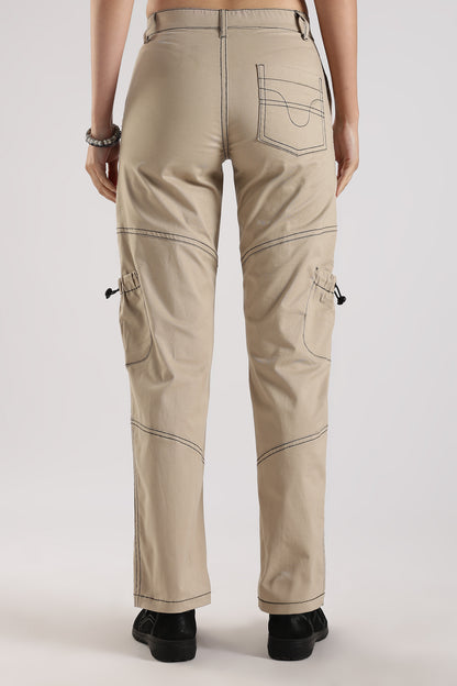 Moovio Beige Cargo Pants for Women
