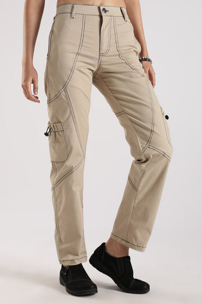 Moovio Beige Cargo Pants for Women