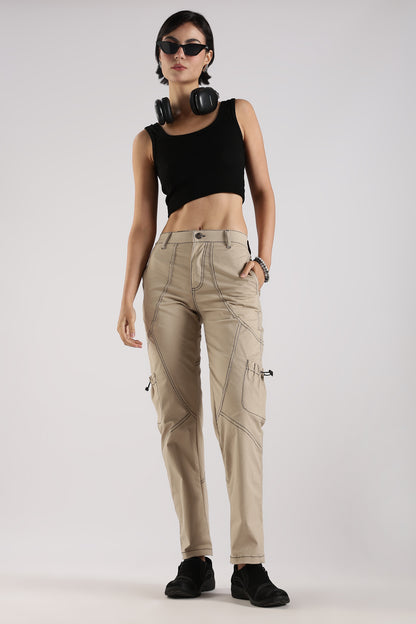 Moovio Beige Cargo Pants for Women