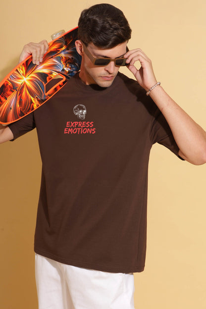 Skull printed Brown Premium Oversize Tee